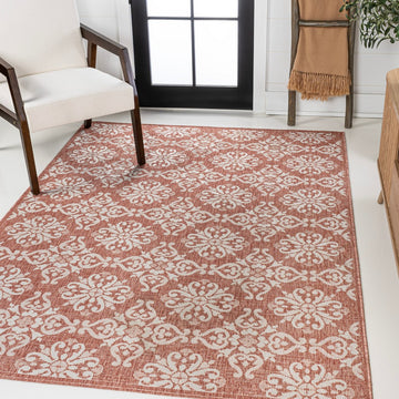 Amora Traditional Mediterranean Tile Design Indoor/Outdoor Area Rug